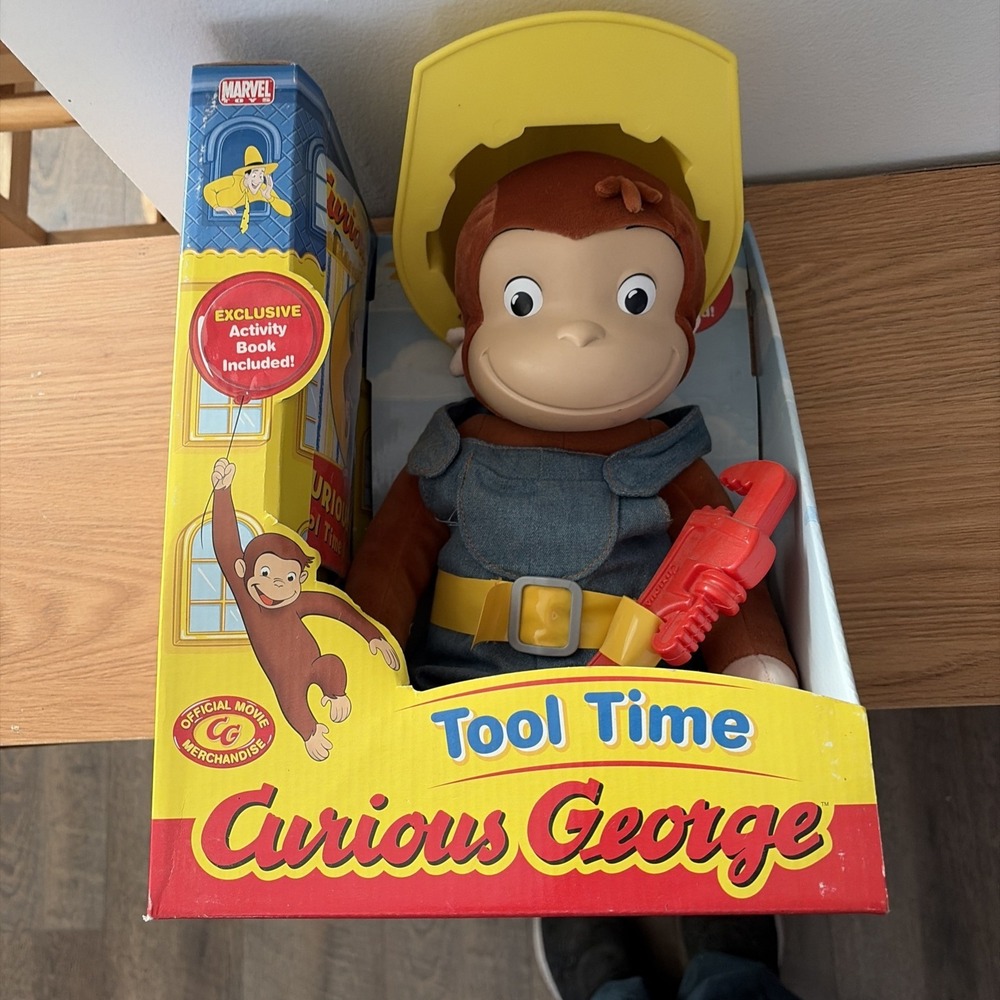 VINTAGE NEW IN BOX Tool Time Curious George Plush Stuffed Animal 2005 - RARE‎
